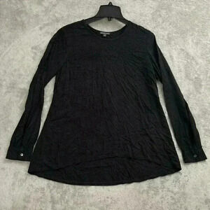 James Perse Shirt Womens 2 Black Artist Blouse Button Sleeves Casual Preppy